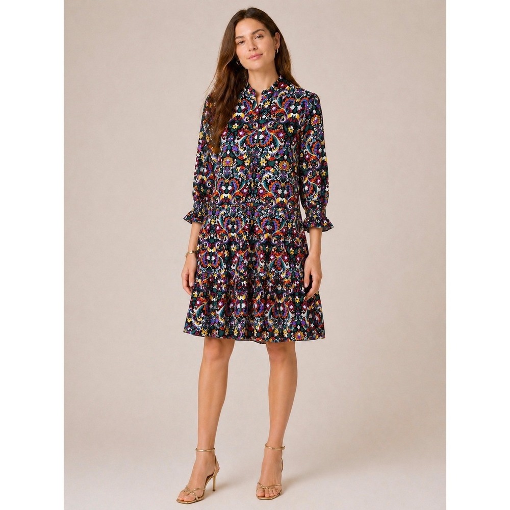 LOFT Paisley Tiered Ruffle Shirt Dress Multi Size L NEW Boho Cottage Career